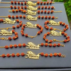Personalized Metal Name Rudraksha Rakhi