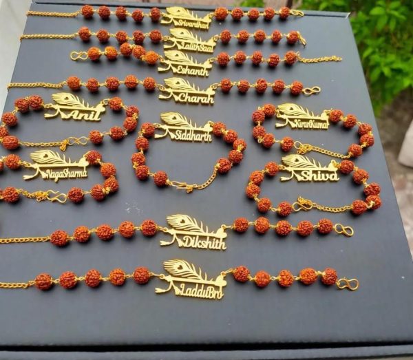 Personalized Metal Name Rudraksha Rakhi